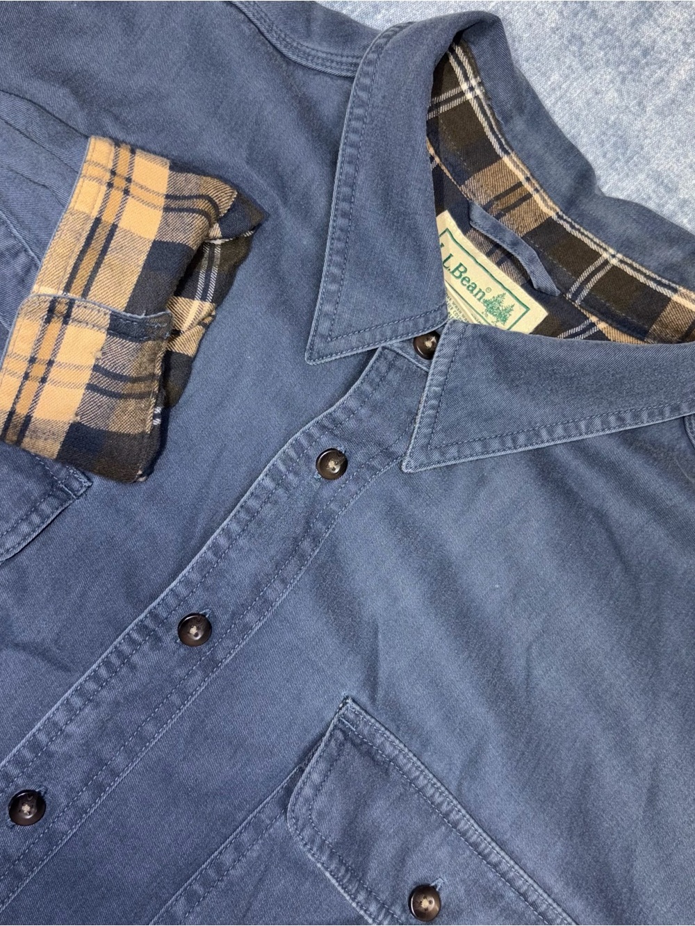 Vintage 90s L.L Bean Shirt Mens XXL Tall Blue Flannel Lined Hurricane
